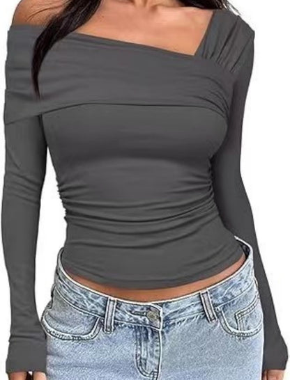 One-Shoulder Ruched Long Sleeve Top