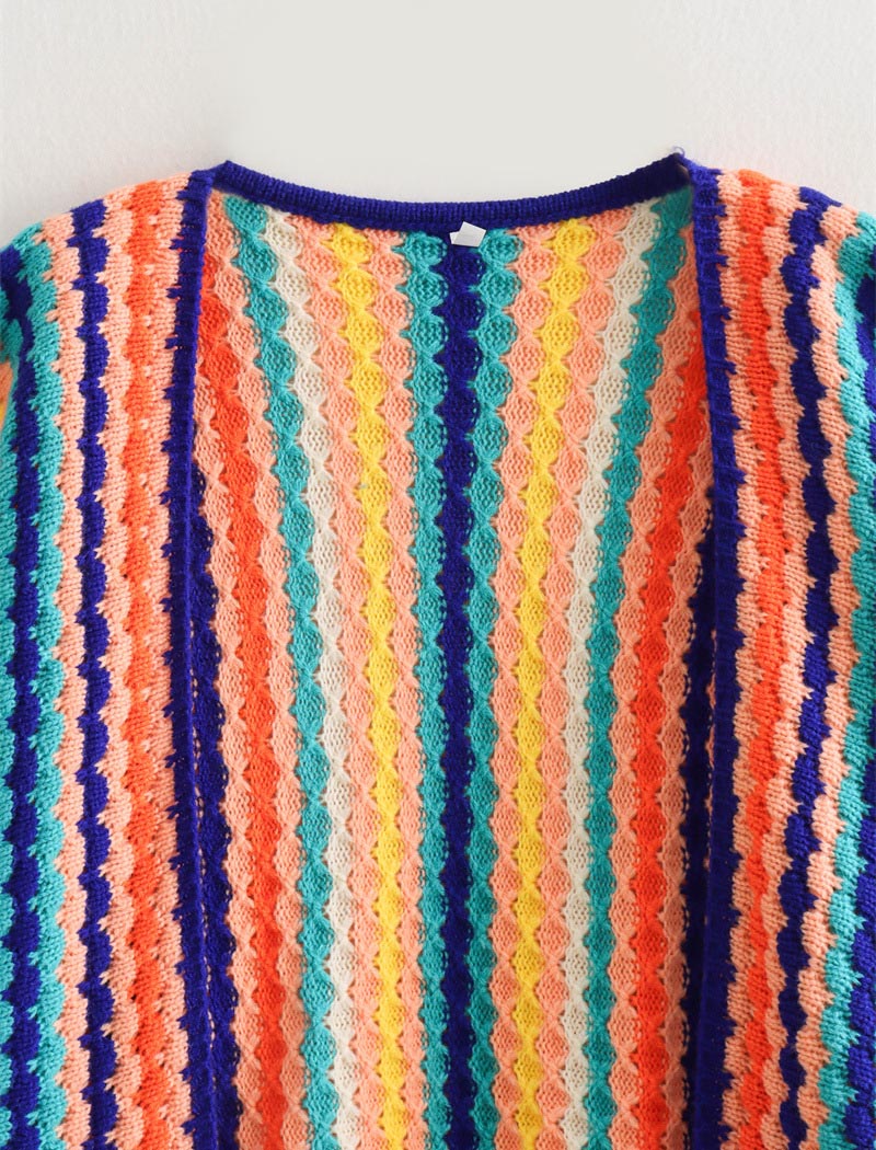 Colorblock Striped Knit Open-Front Sweater