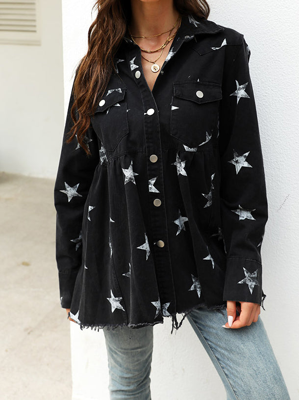 Star Print Button-Front Jacket