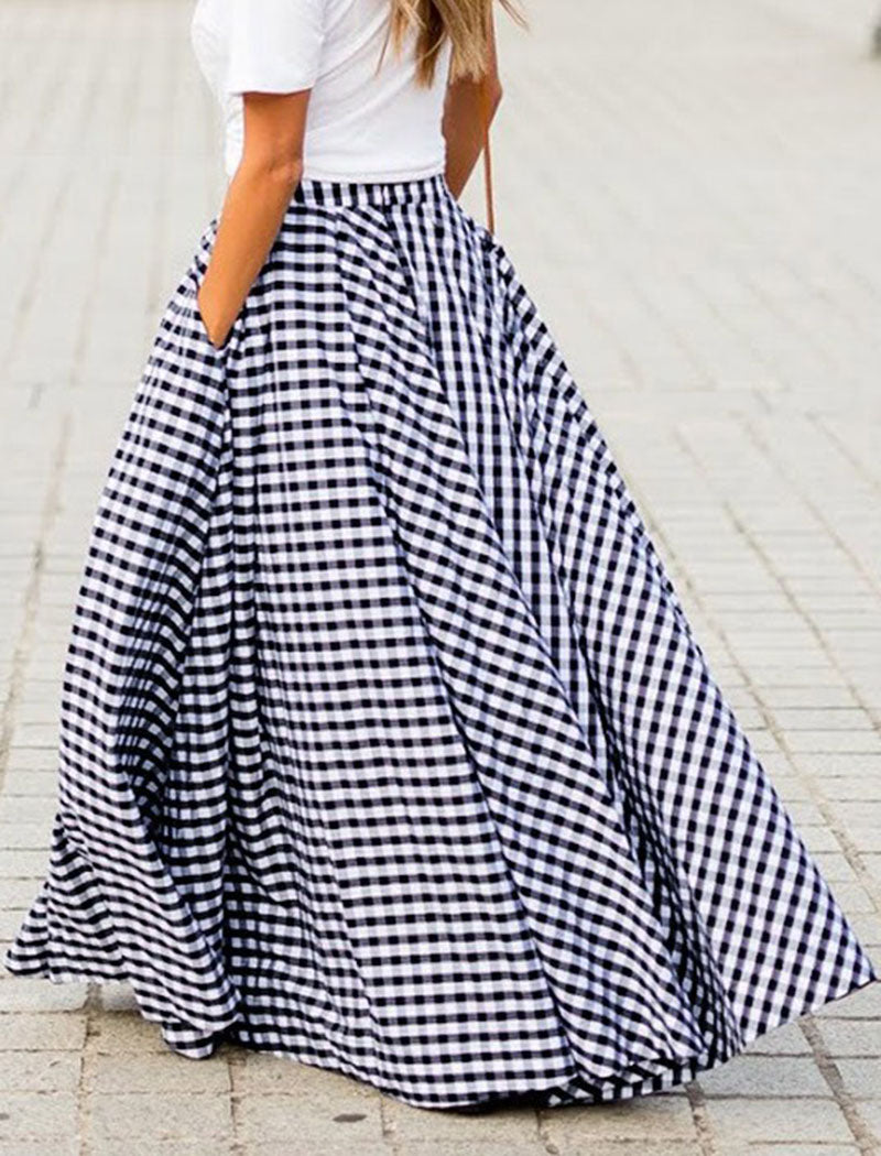 Plaid High-Waisted A-Line Skirt