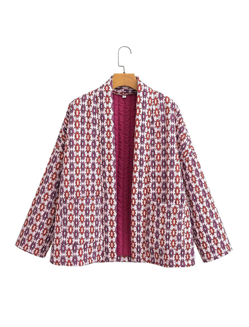 Geometric Pattern Open-Front Cardigan