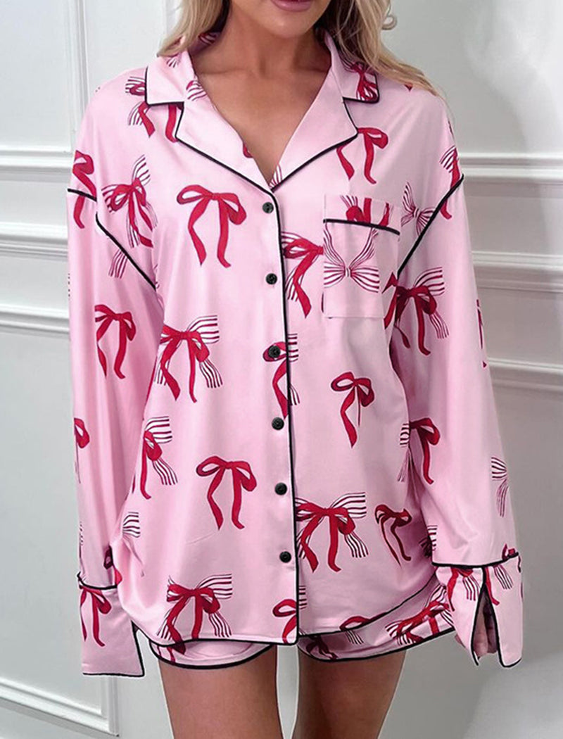 Long Sleeve Bow-Print Pajama Set
