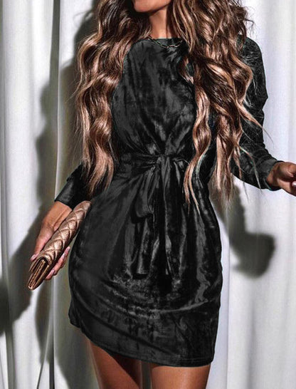 Velvet Wrap Long-Sleeve Mini Dress