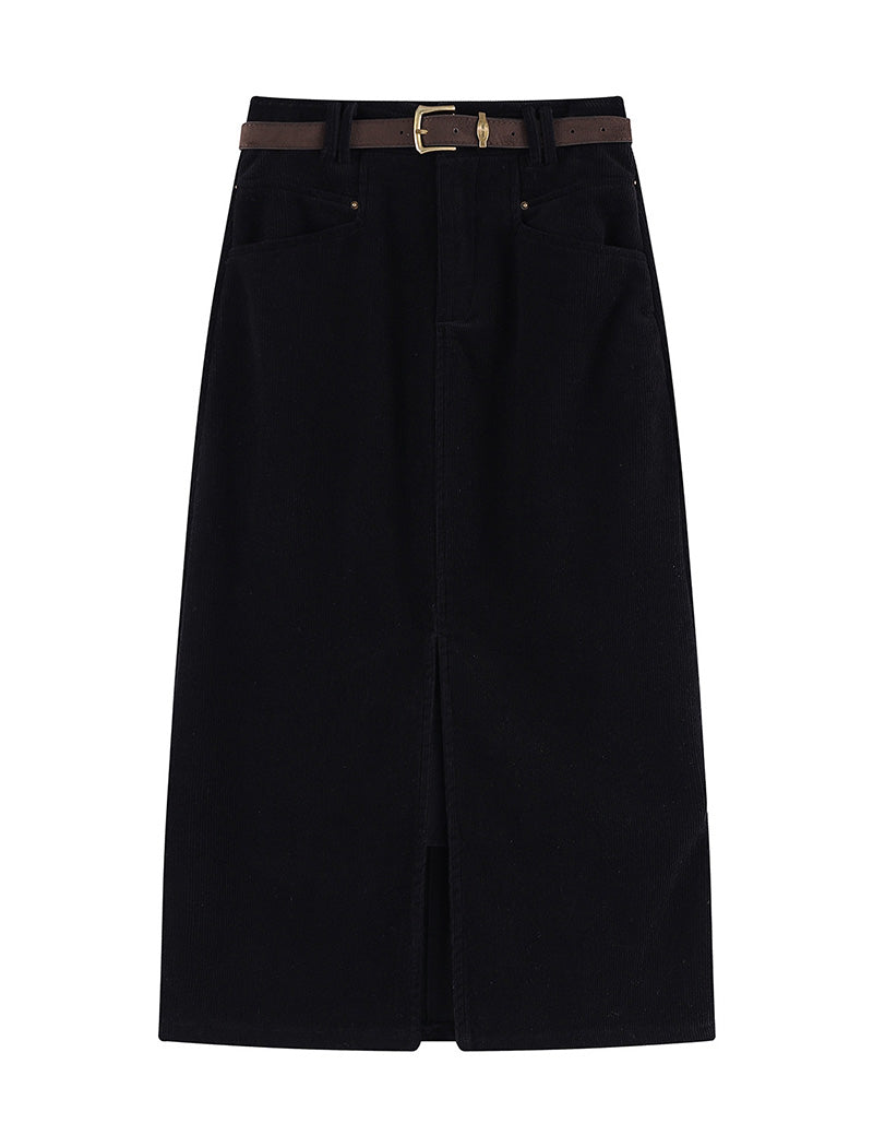 Corduroy High-Waist Midi Skirt