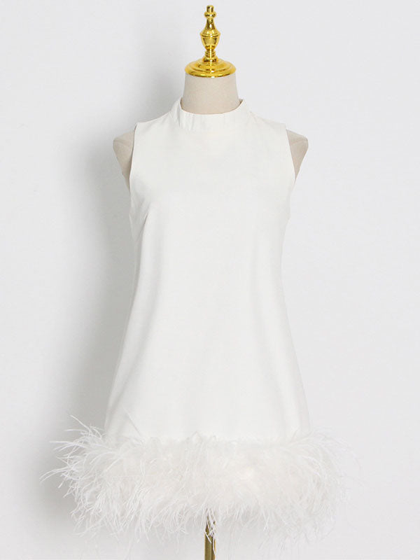 Sleeveless Feather Hem Mini Dress