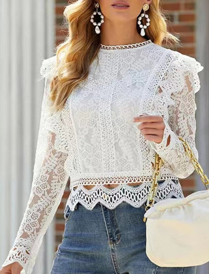 Long Sleeve Lace Top with Ruffle Detail