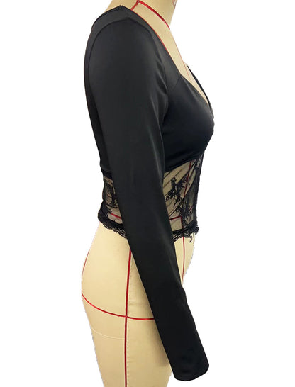 Long Sleeve Lace Panel Fitted Top