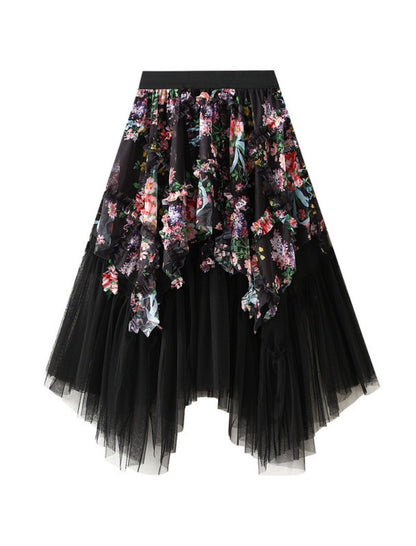 Floral Layered Asymmetrical Skirt