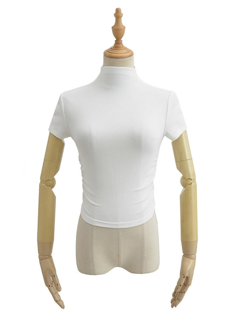 Mock Neck Ruched Short Sleeve Tee
