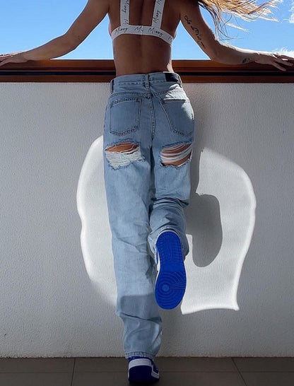 Distressed High-Waist Jeans