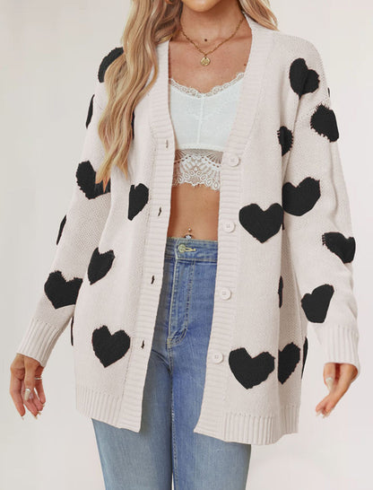 Oversized Cardigan with Heart Patterns