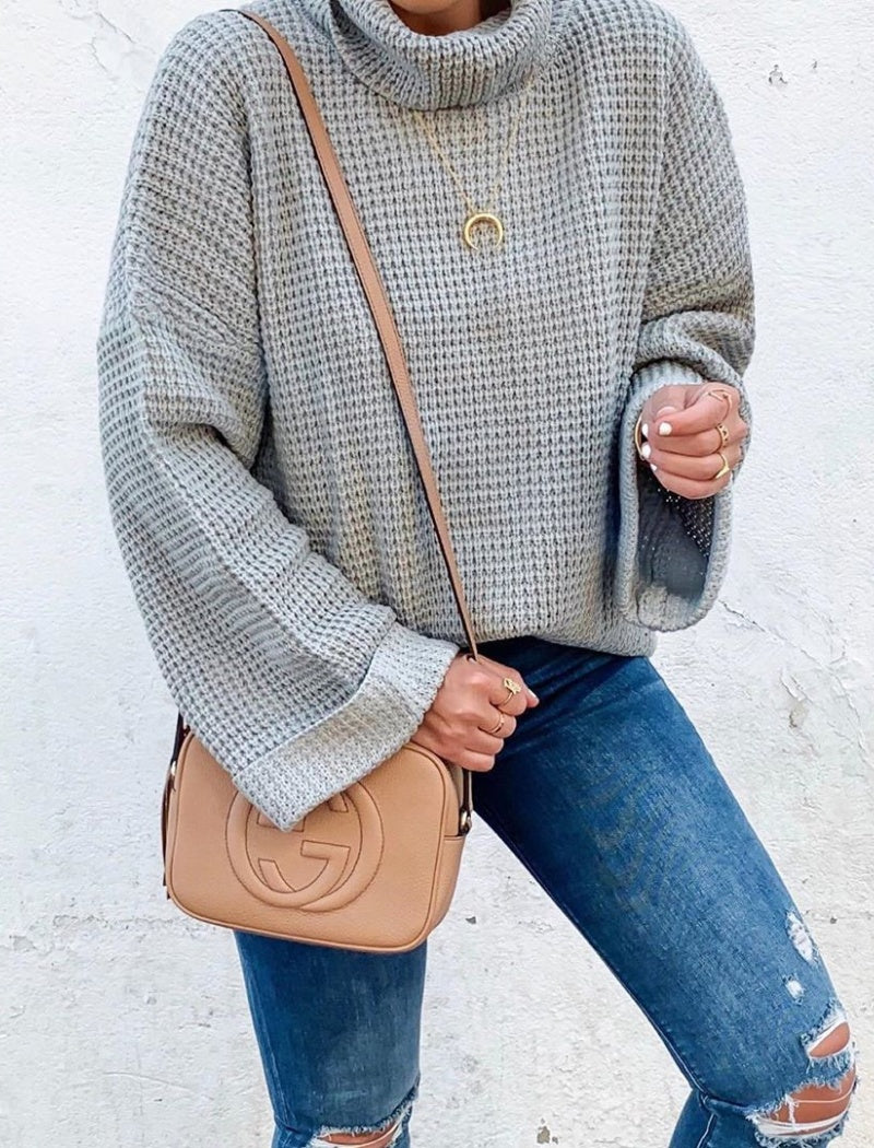 Solid Color High-Neck Sweater