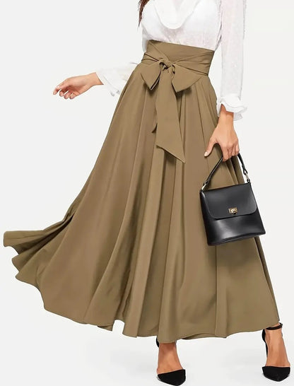 High-Waisted Tied A-Line Maxi Skirt