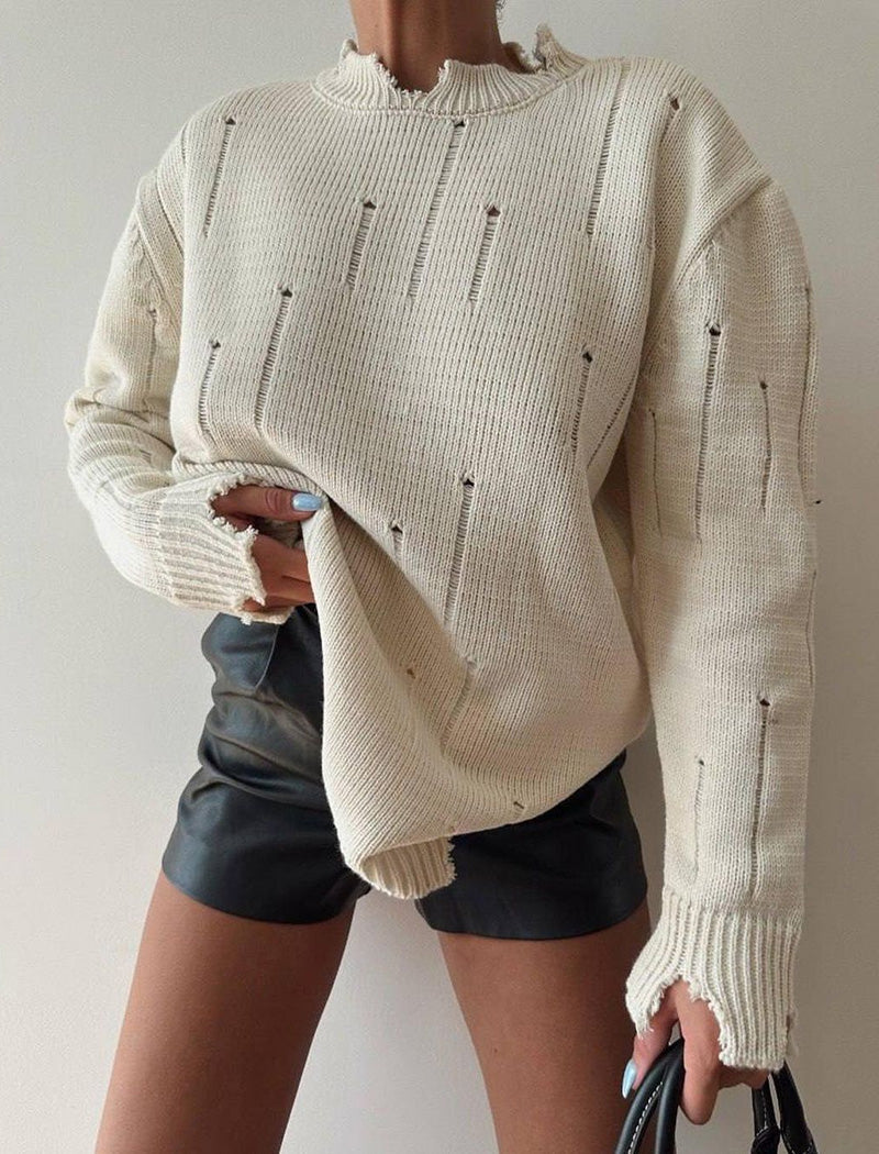 Distressed Knit Oversized Sweater