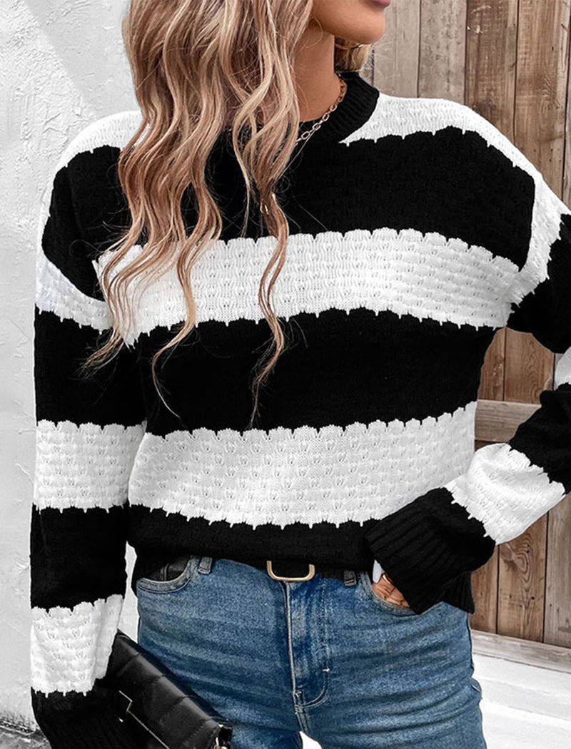 Contrast Striped Knit Pullover Sweater