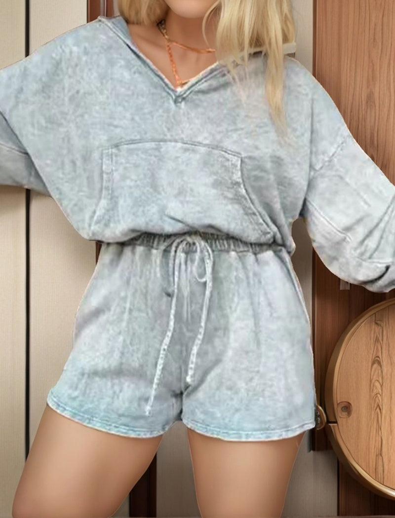 Casual Hoodie and Shorts Lounge Set