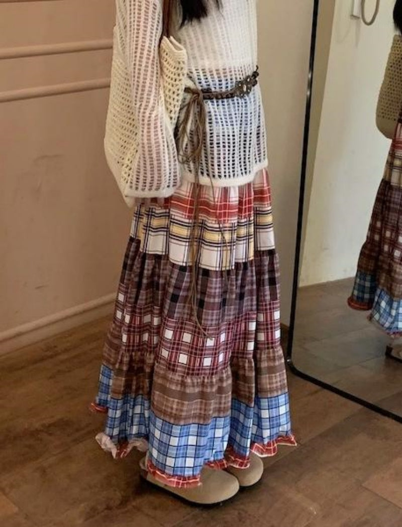 Layered Plaid Patchwork Skirt