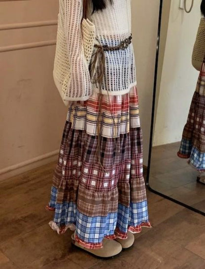 Layered Plaid Patchwork Skirt