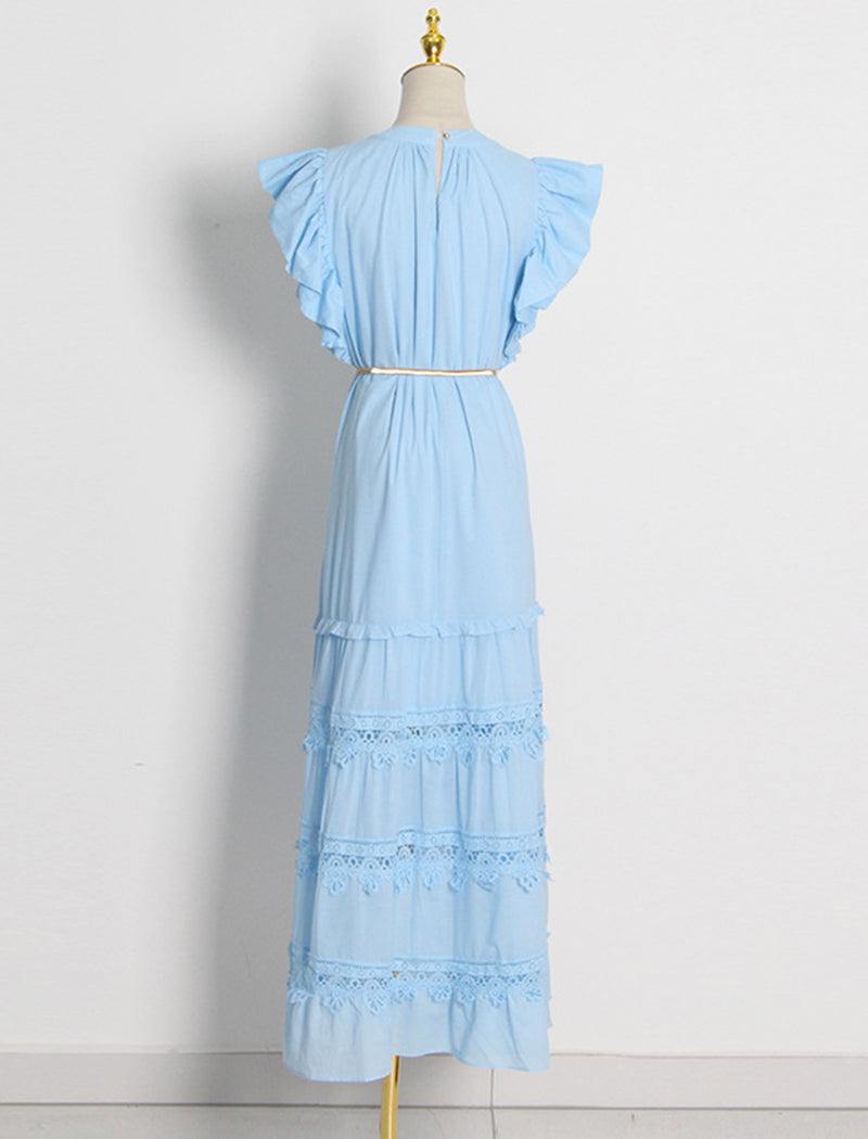 Ruffled Sleeve Belted Maxi Dress