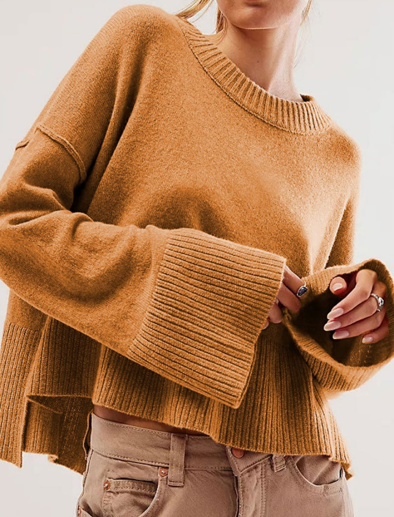 Ribbed Hem Bell-Sleeve Sweater