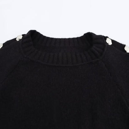 Crew Neck Ball-embellished Long Sleeve Knit Sweater