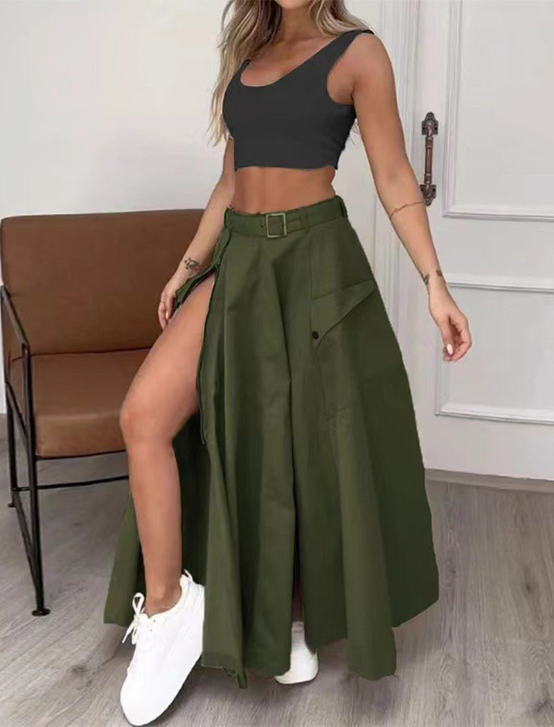 Tank Top and Belted Slit Maxi Skirt Set