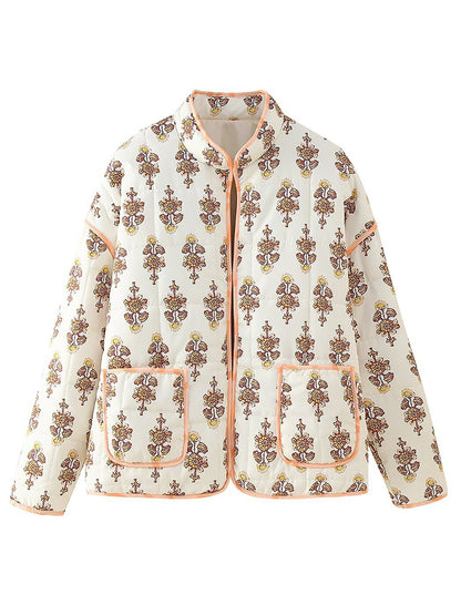 Floral Quilted Jacket with Front Pockets