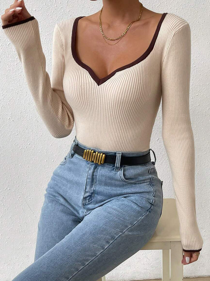 Contrast Trim Ribbed Knit Top