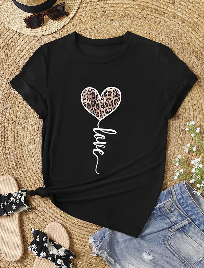 Graphic Heart Print Casual T-Shirt