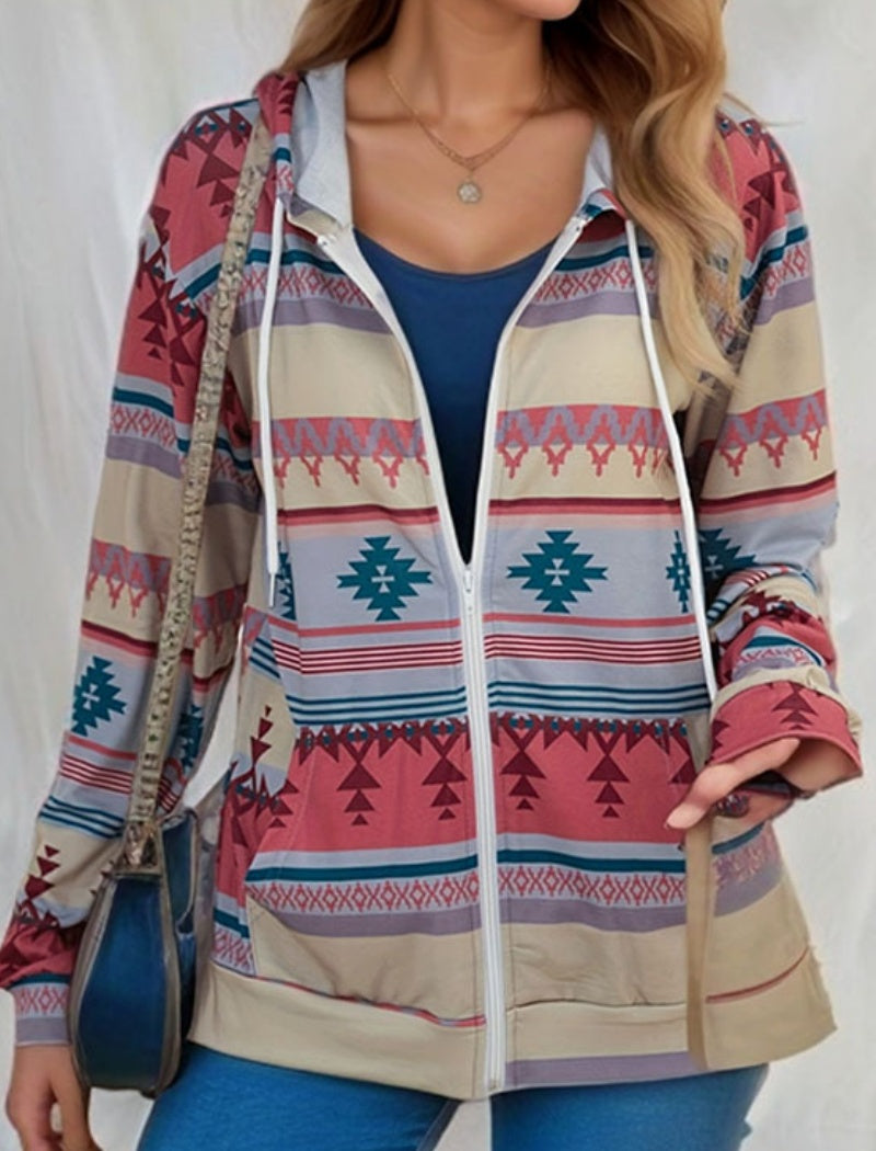 Graphic Printed Long Sleeve Zip-Up Hoodie