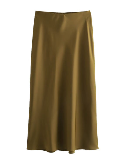 Flowy Satin Midi Skirt