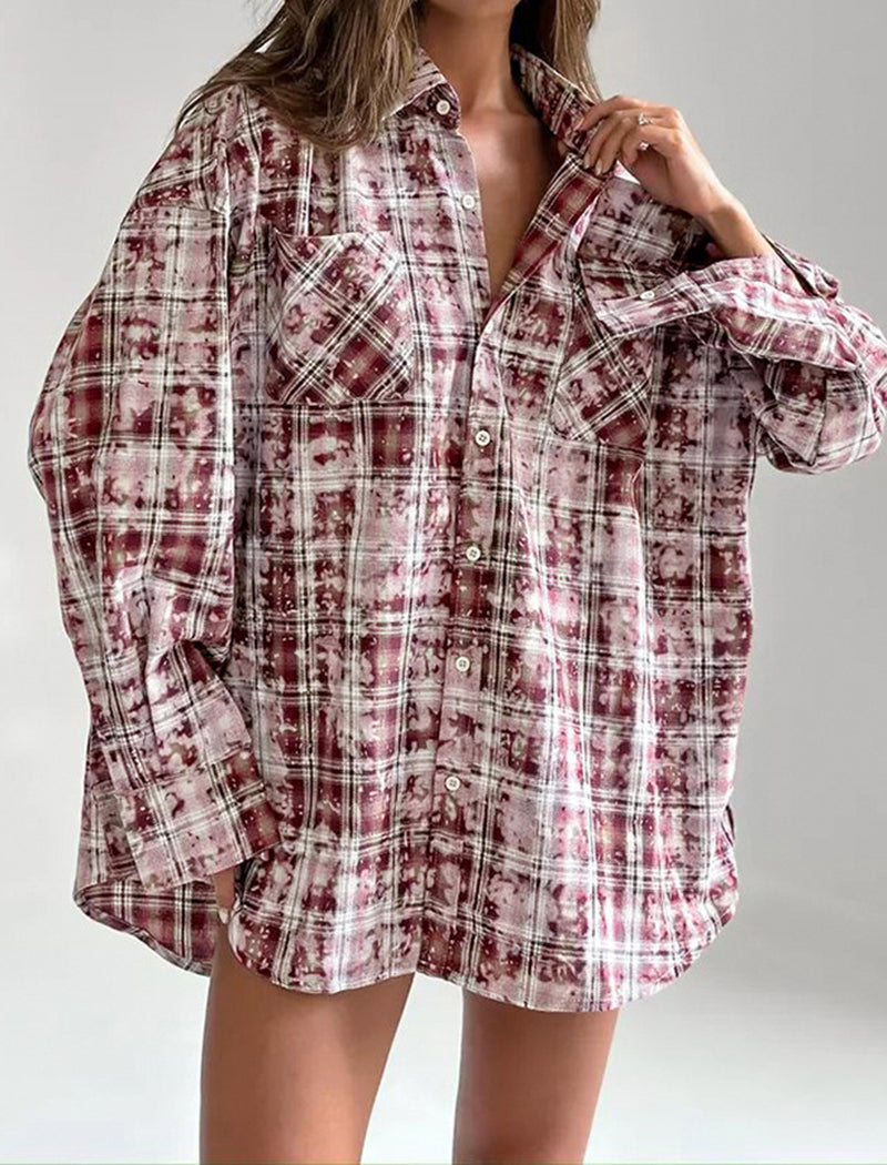 Plaid Collar Loose Long Sleeve Casual Shirt