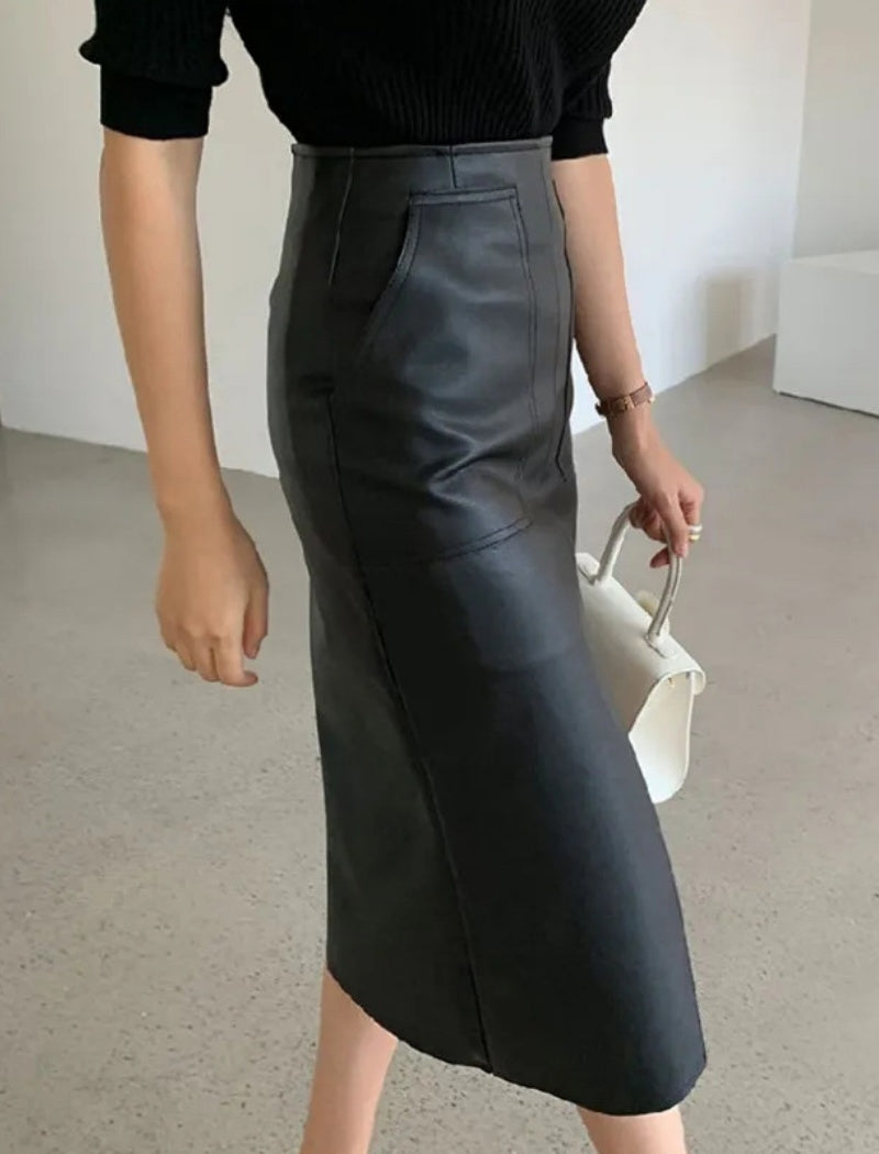 High-Waisted Pencil Skirt with Side Slit