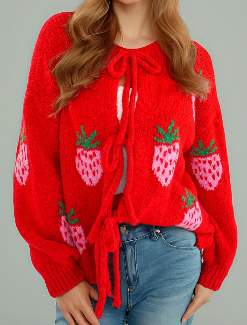 Heart-Accented Tie Front Cardigan