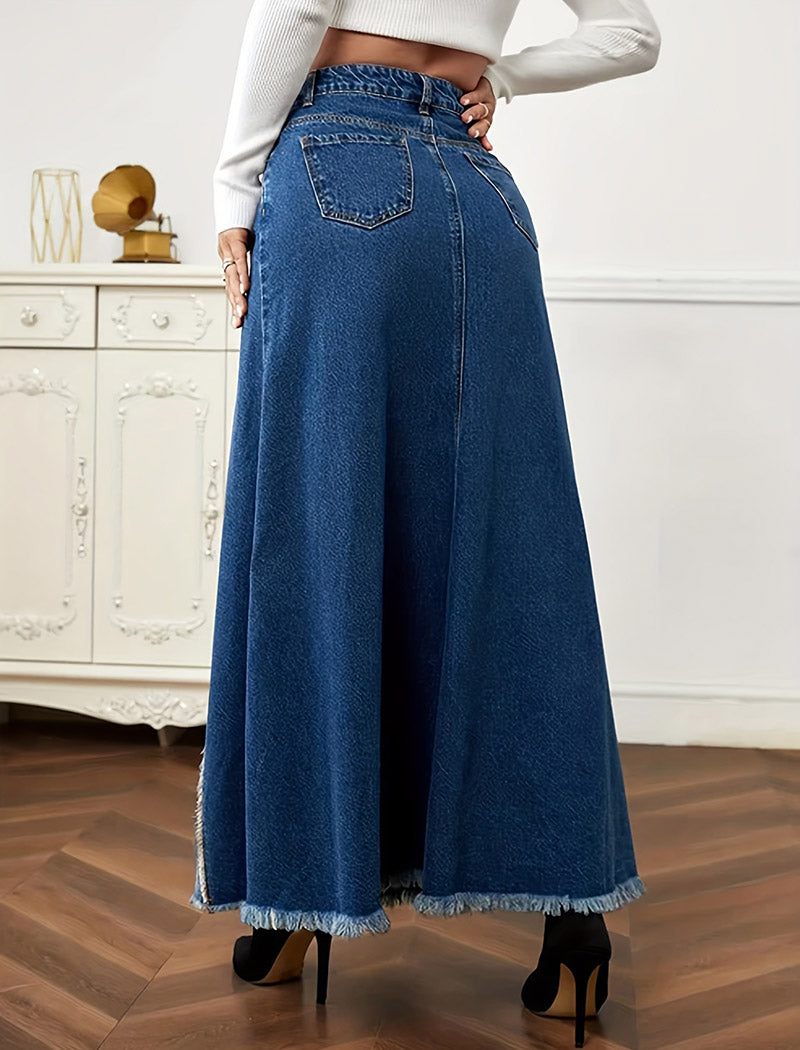 Denim High Waist Flared Skirt