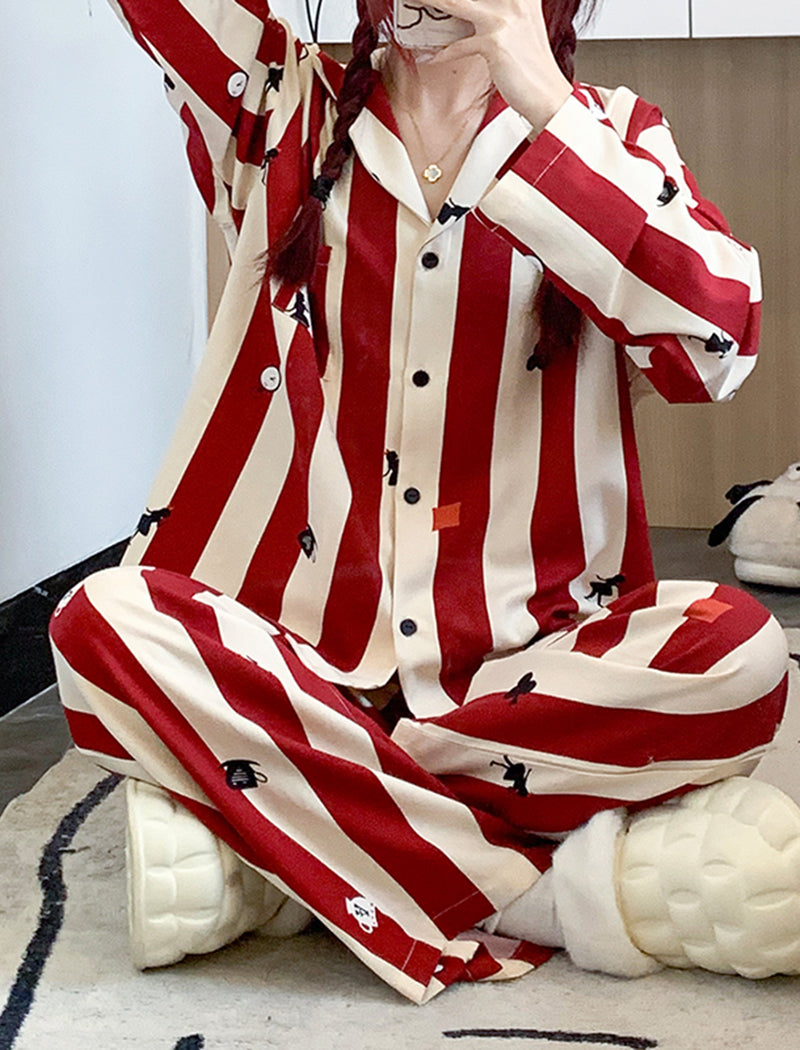 Christmas Striped Print Long Sleeve Pajama Set