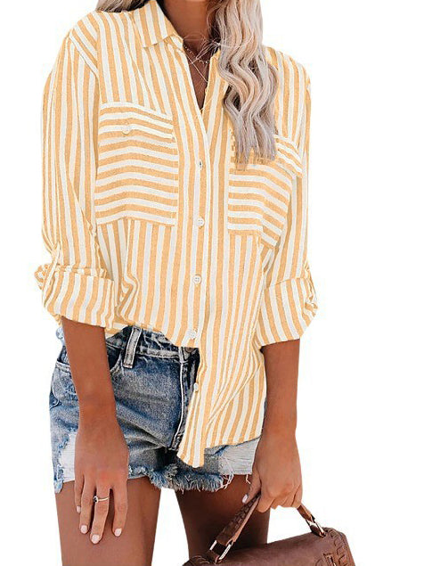 Striped Single-Breasted Long Sleeve Shirt