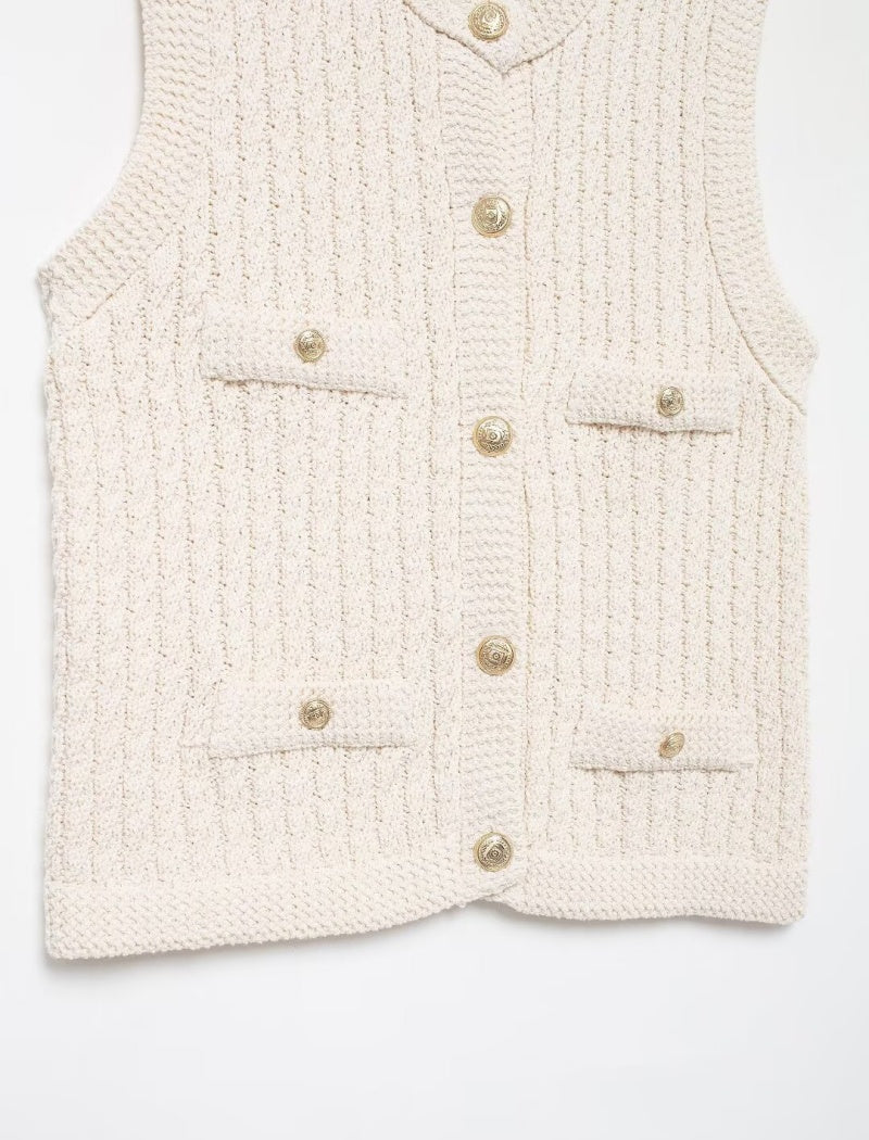 Buttoned Sleeveless Knit Vest