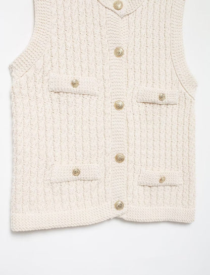 Buttoned Sleeveless Knit Vest