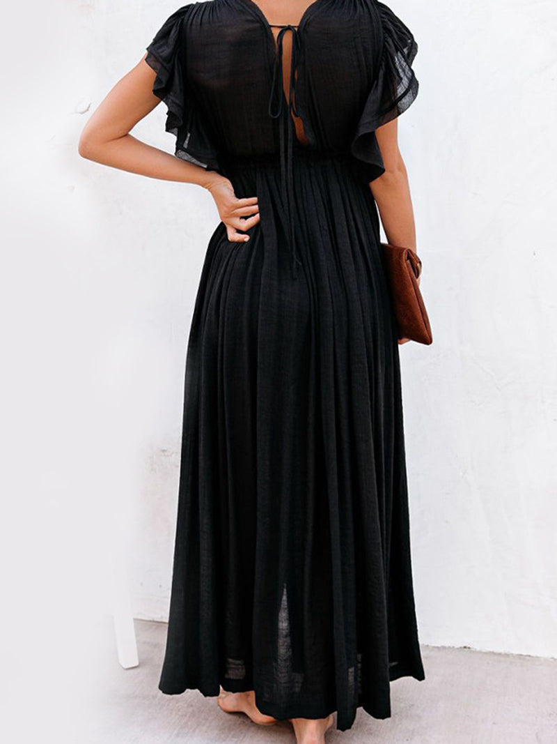 Button Front Drawstring Maxi Dress