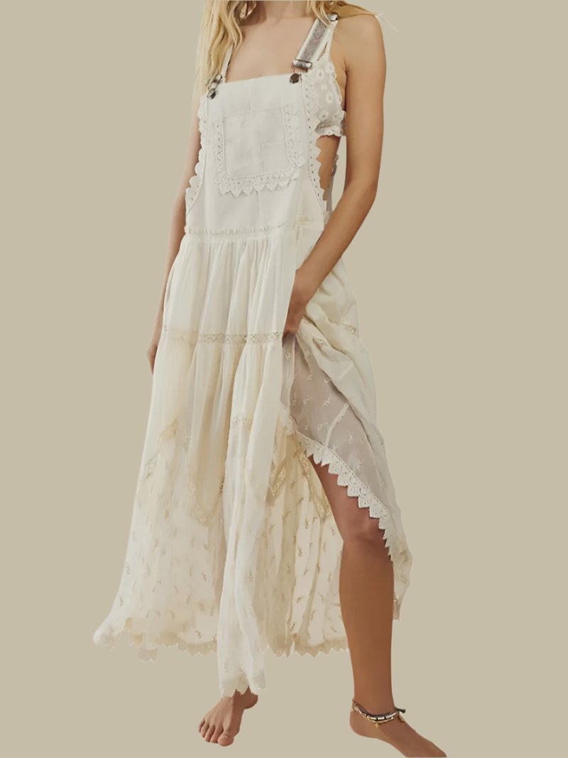 Lace Trimmed Overall Dress