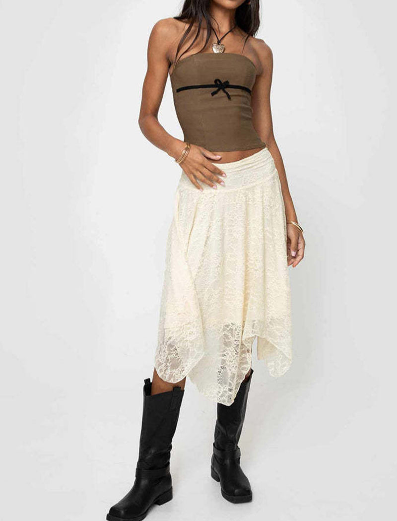 Layered Lace Hem Midi Skirt