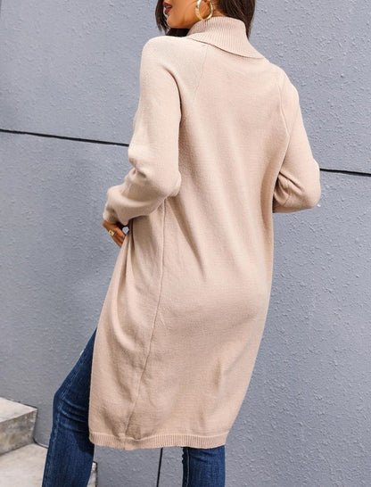 Split-Hem Turtleneck Knit Dress