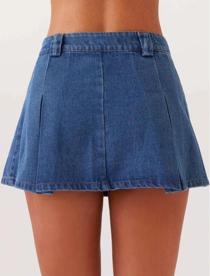 Denim Button-Up Vest and Skirt Set