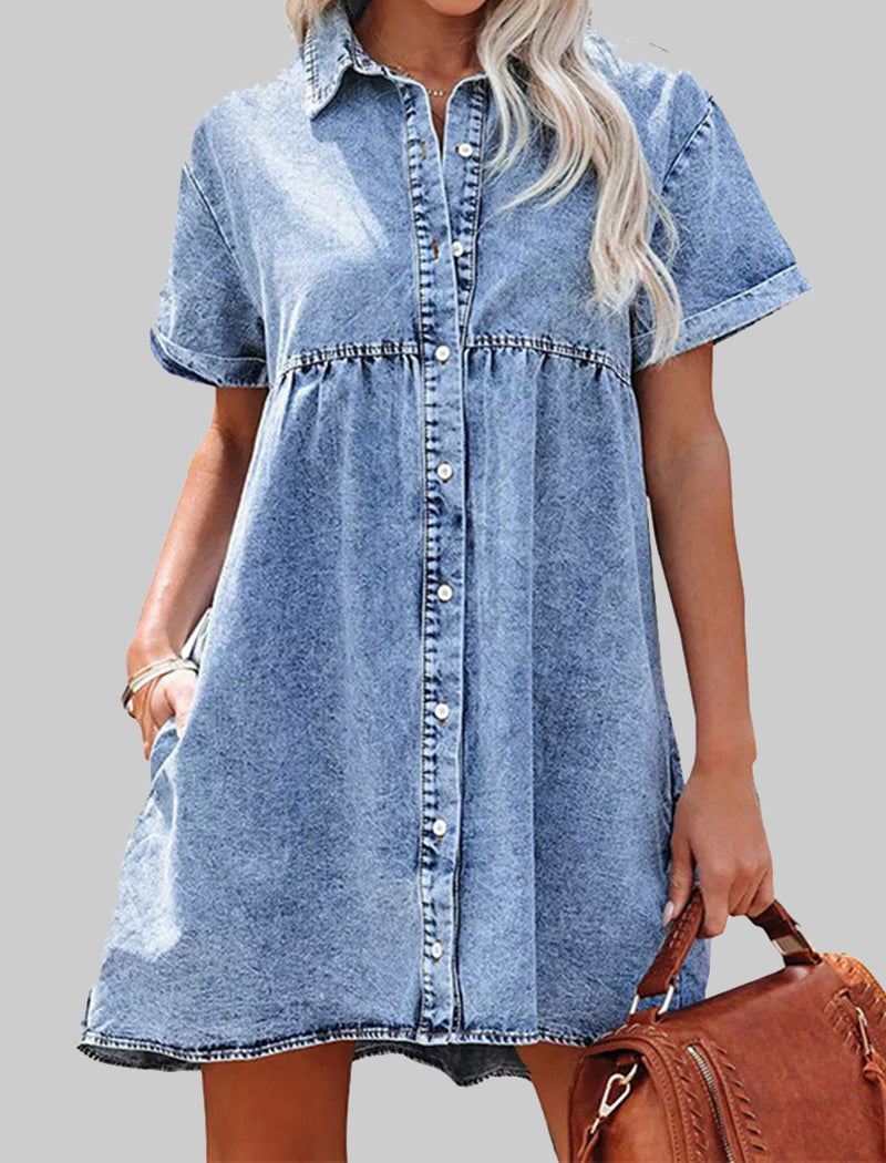 Button-Front Denim Shirt Dress