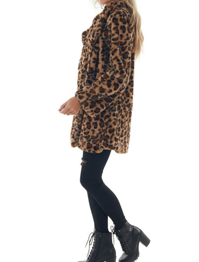 Leopard Print Faux Fur Coat