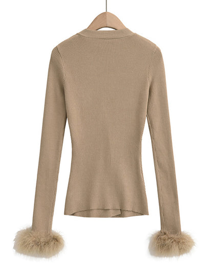 Button-Up Ribbed Cardigan with Fuzzy Cuffs