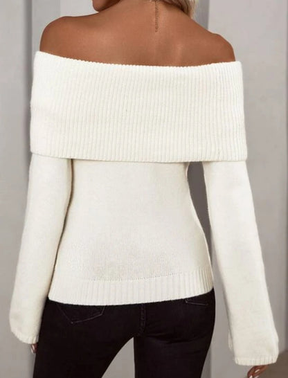 Off-Shoulder Ribbed Knit Sweater