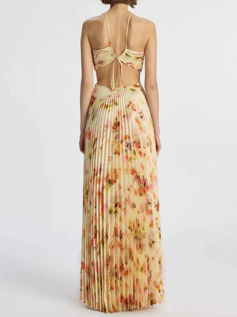 Strappy Cutout Floral Print Maxi Dress