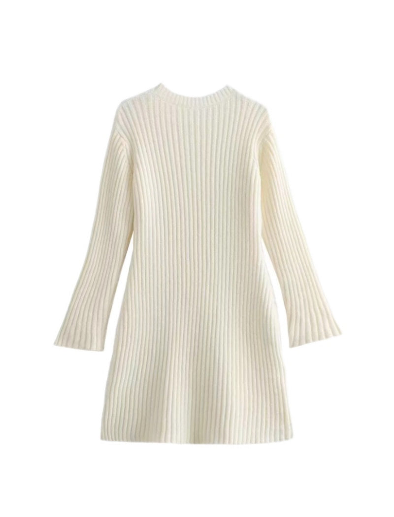 Ribbed Knit Flared-Sleeve Dress